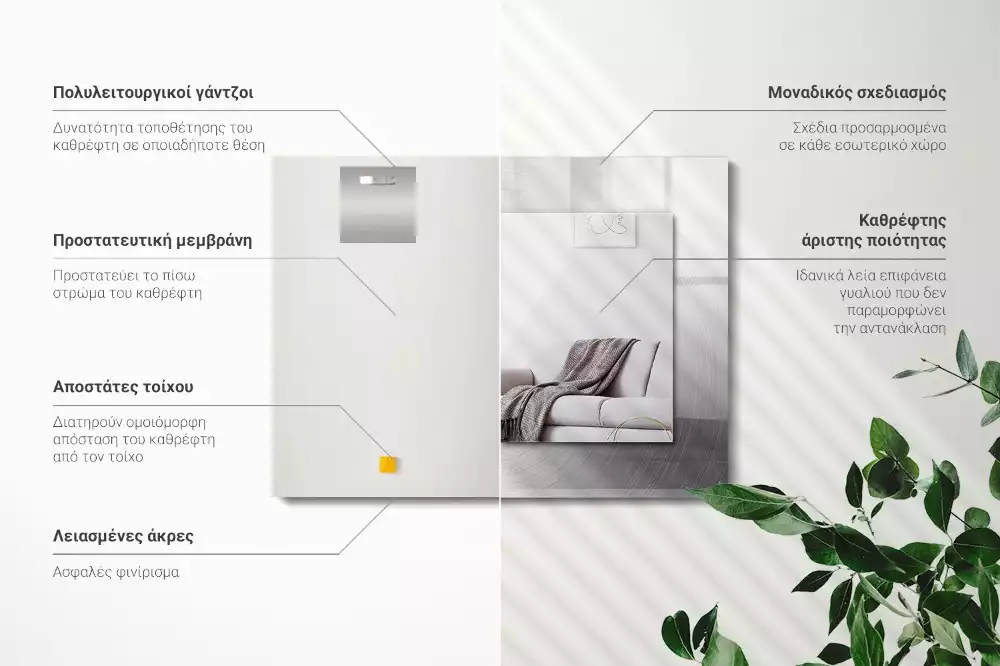 Obdélníkové dekorační zrcadlo Kulatý kovový povrch