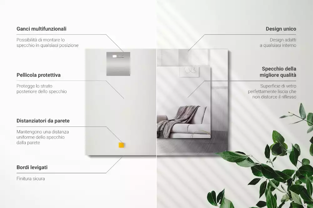 Obdélníkové dekorační zrcadlo Kulatý kovový povrch