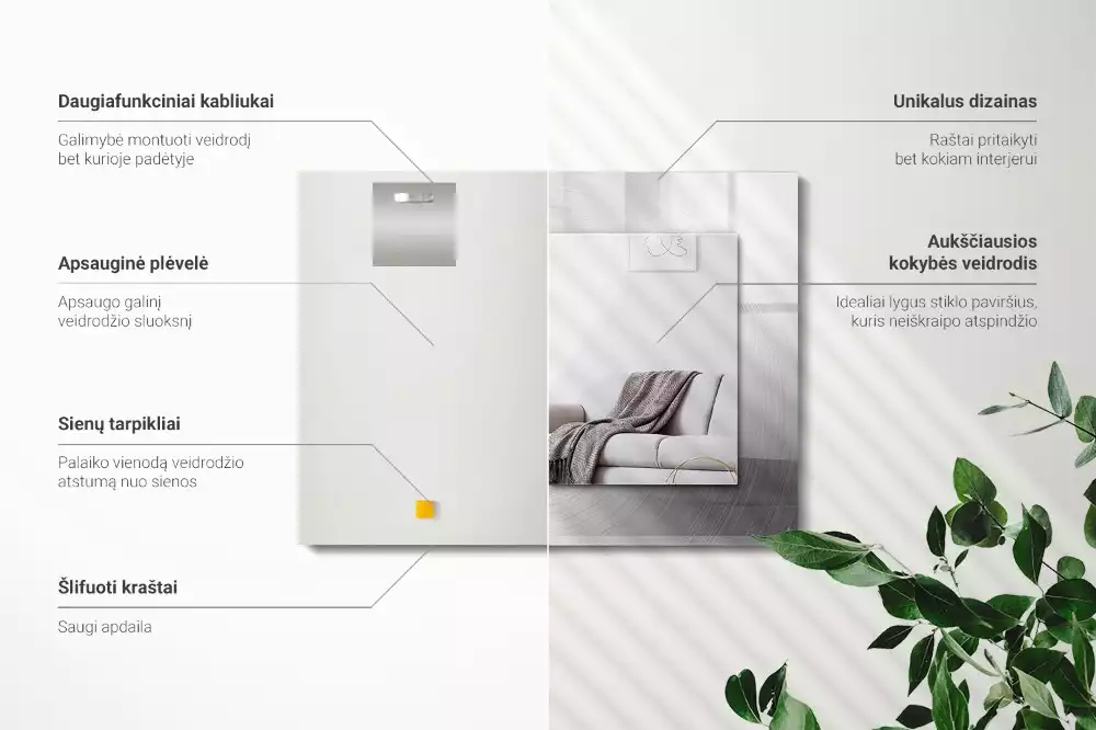 Obdélníkové dekorační zrcadlo Kulatý kovový povrch