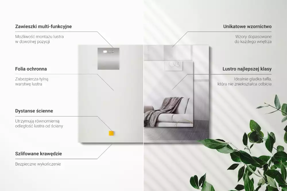 Obdélníkové dekorační zrcadlo Kulatý kovový povrch