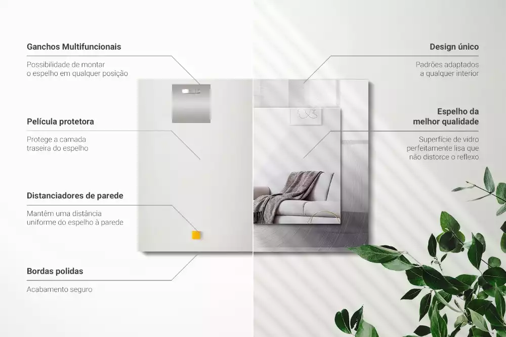 Obdélníkové dekorační zrcadlo Kulatý kovový povrch