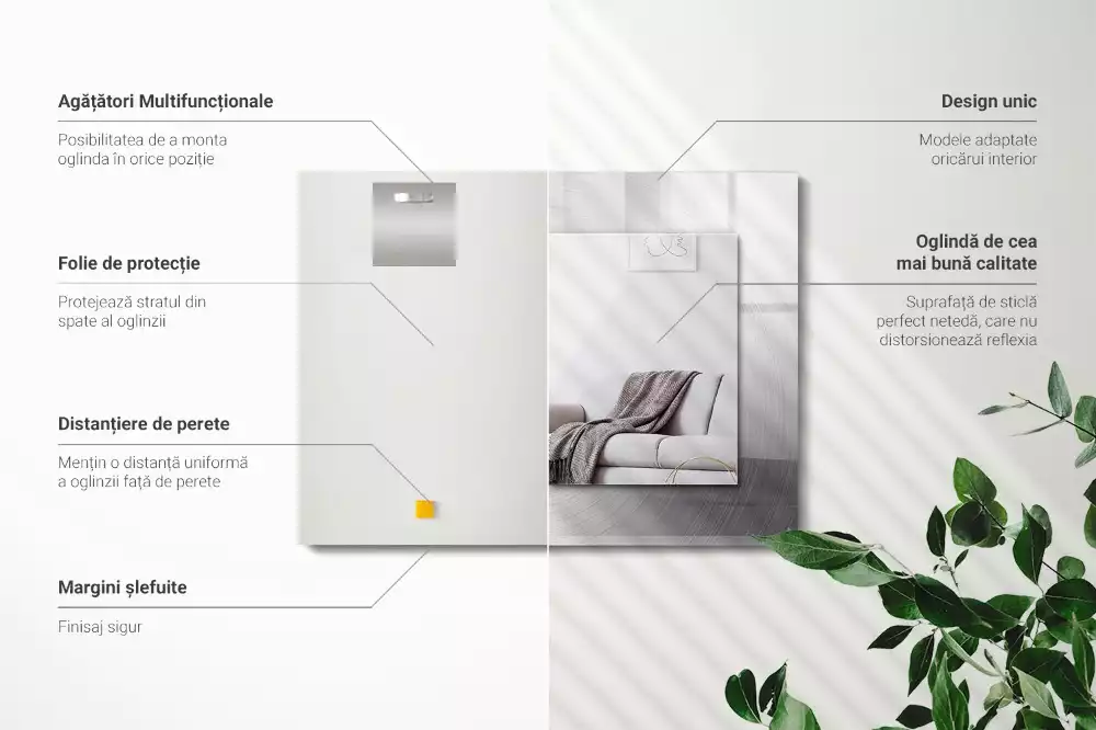 Obdélníkové dekorační zrcadlo Kulatý kovový povrch