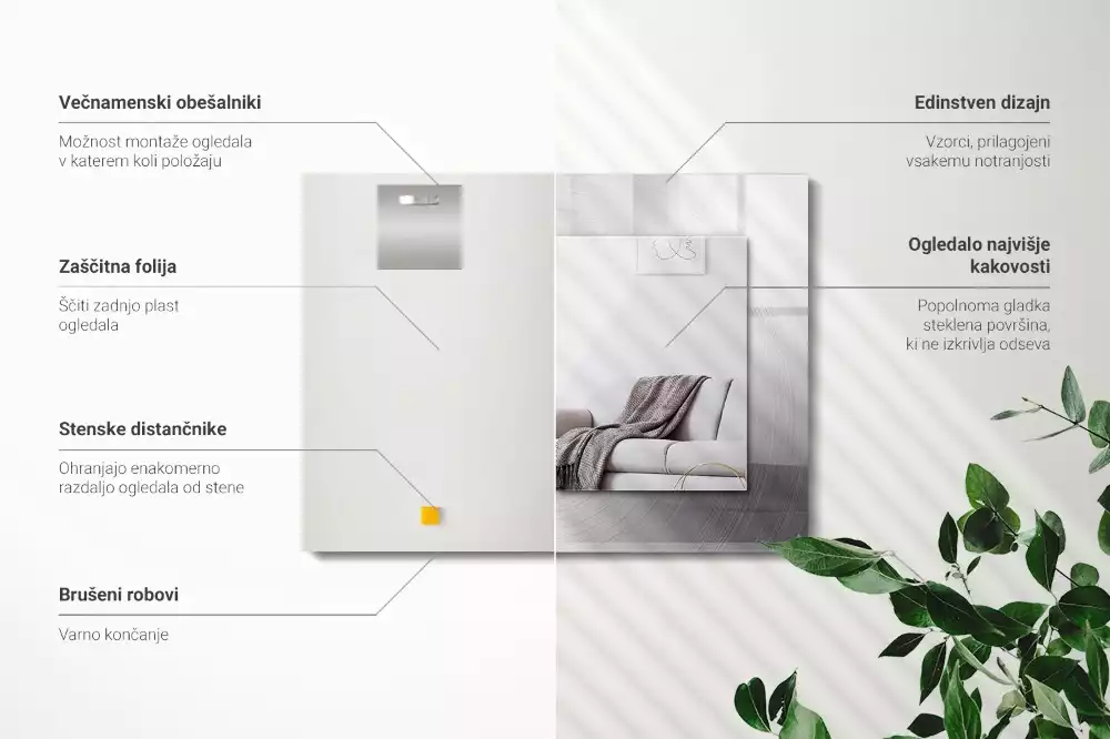 Obdélníkové dekorační zrcadlo Kulatý kovový povrch