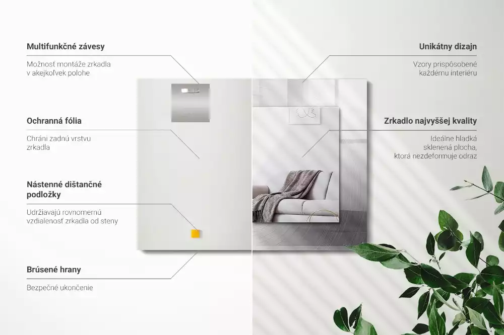 Obdélníkové dekorační zrcadlo Kulatý kovový povrch