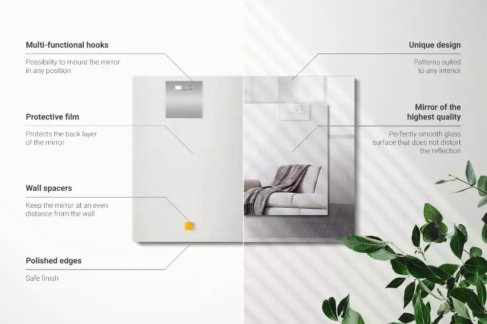 Obdélníkové dekorační zrcadlo Kulatý kovový povrch