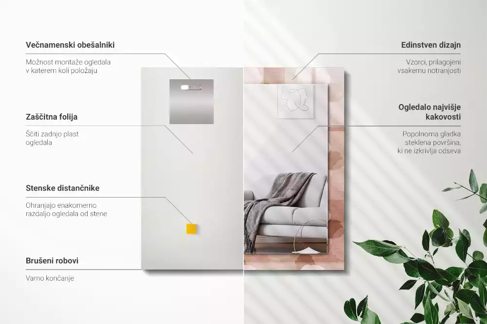 Obdélníkové dekorační zrcadlo Pivoňkové květy