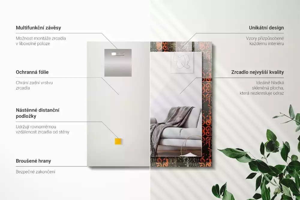 Obdélníkové dekorační zrcadlo Etnický vzor ornament