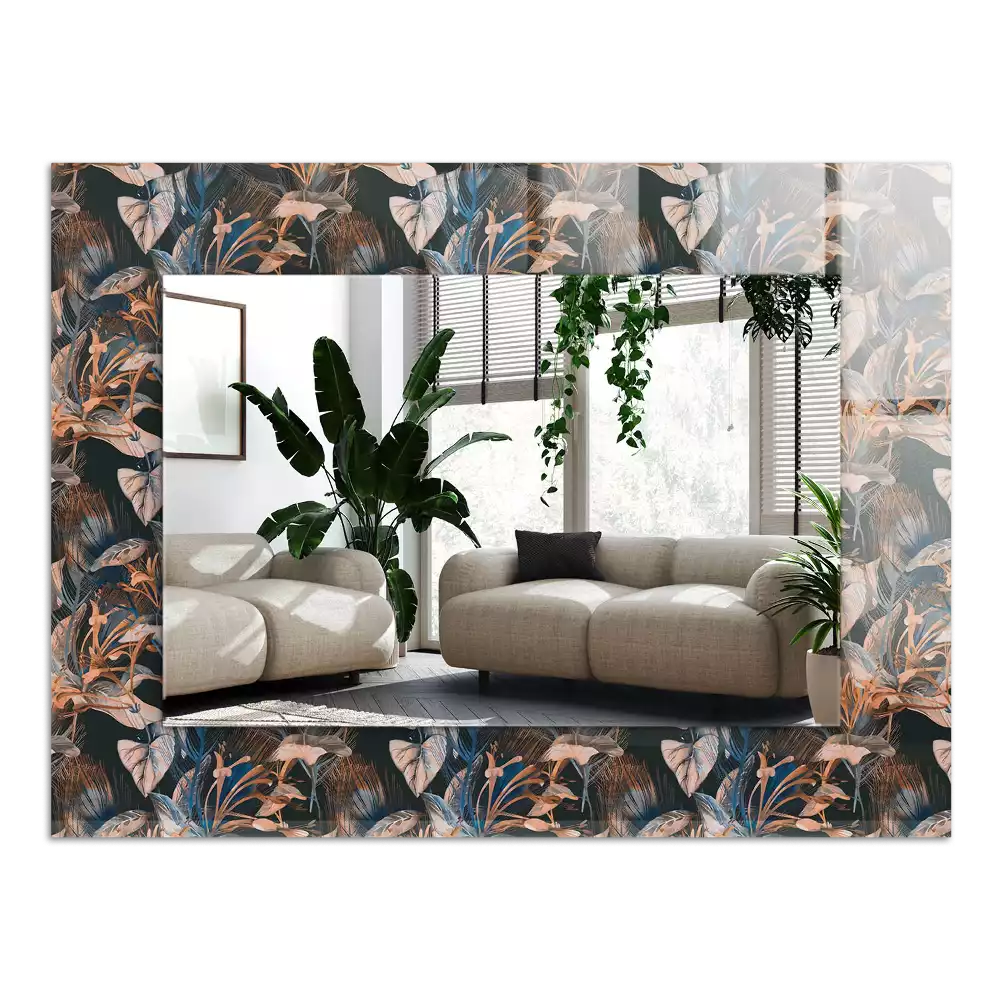 Obdélníkové dekorační zrcadlo Květiny a listy