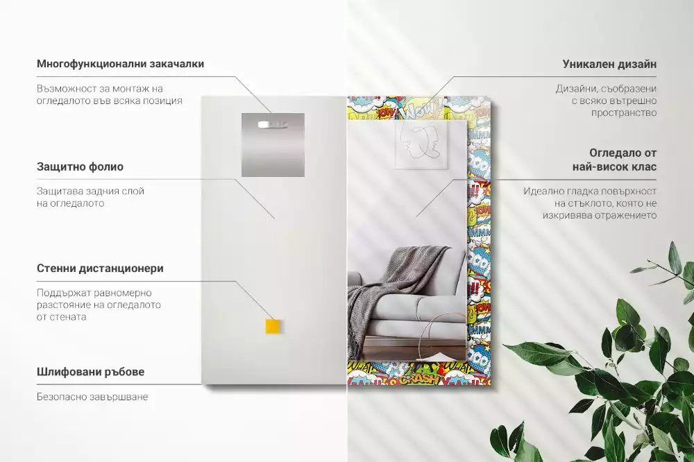 Obdélníkové dekorační zrcadlo Barevné komiksové bubliny