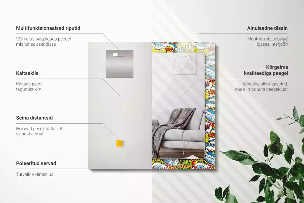 Obdélníkové dekorační zrcadlo Barevné komiksové bubliny