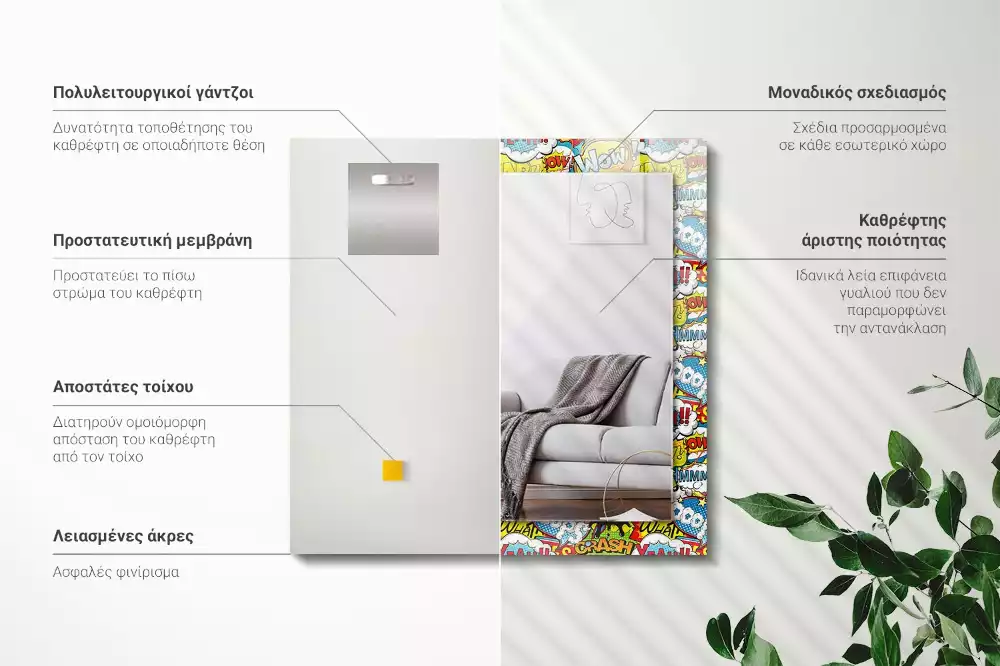 Obdélníkové dekorační zrcadlo Barevné komiksové bubliny