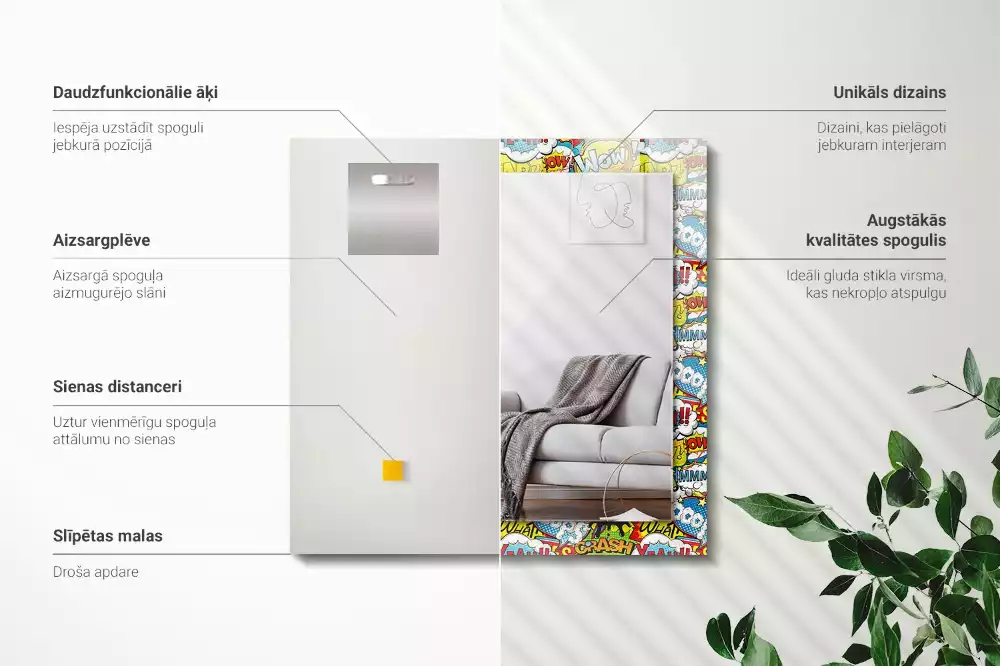 Obdélníkové dekorační zrcadlo Barevné komiksové bubliny