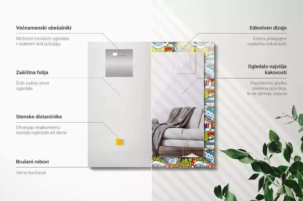 Obdélníkové dekorační zrcadlo Barevné komiksové bubliny