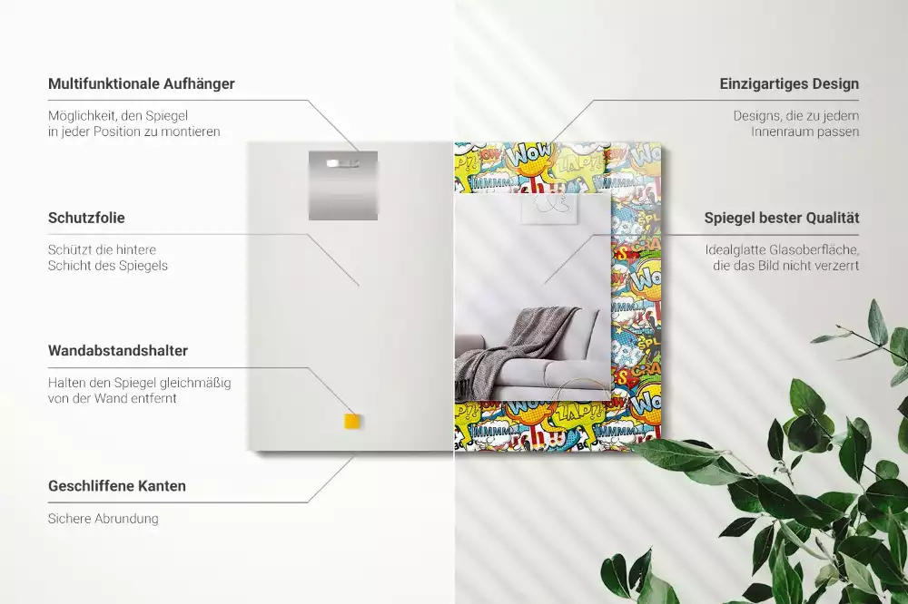 Obdélníkové dekorační zrcadlo Barevné komiksové bubliny