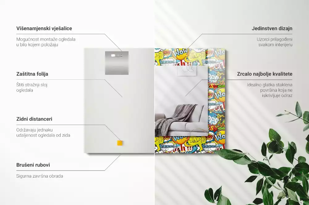 Obdélníkové dekorační zrcadlo Barevné komiksové bubliny