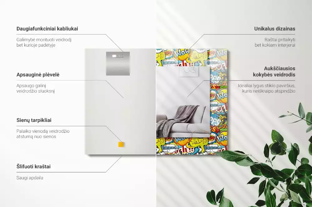 Obdélníkové dekorační zrcadlo Barevné komiksové bubliny