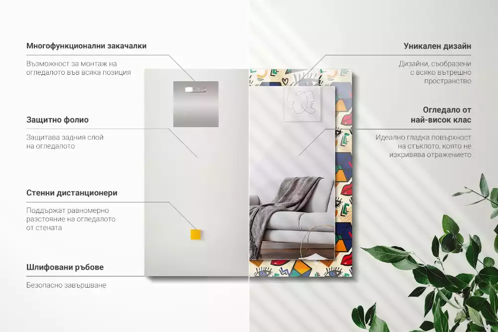 Obdélníkové dekorační zrcadlo Oči tvary úst