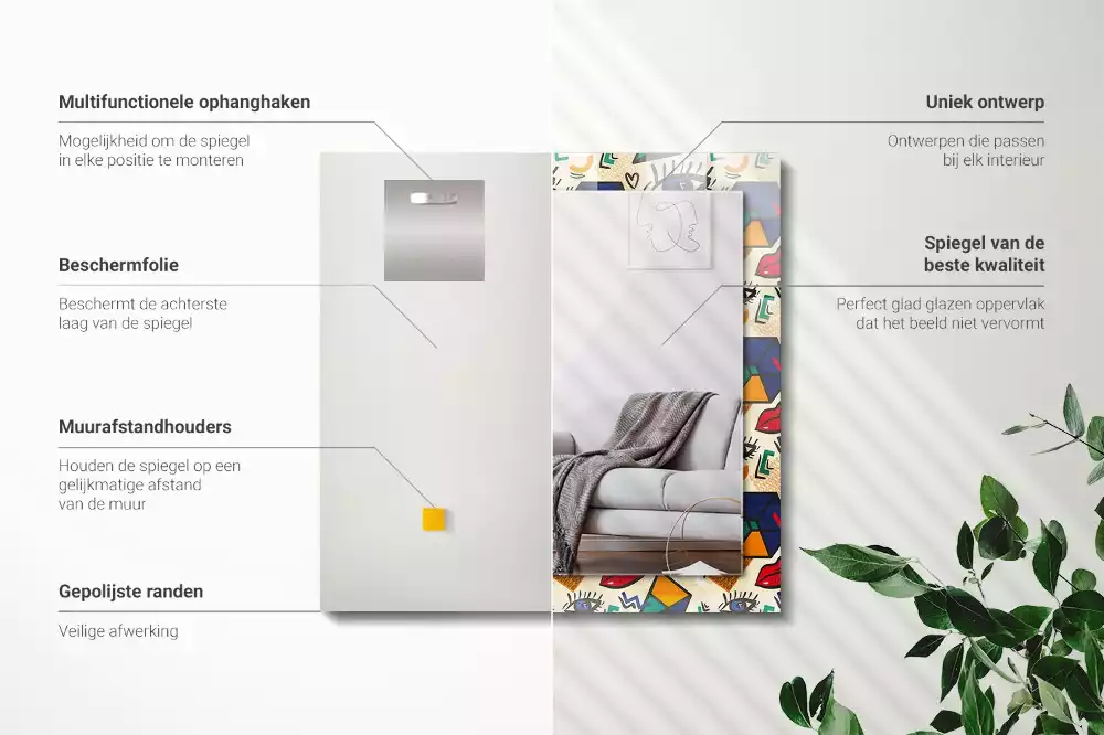 Obdélníkové dekorační zrcadlo Oči tvary úst