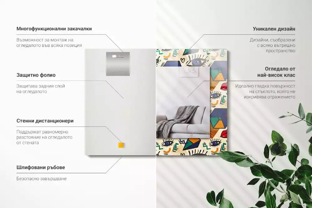 Obdélníkové dekorační zrcadlo Oči tvary úst