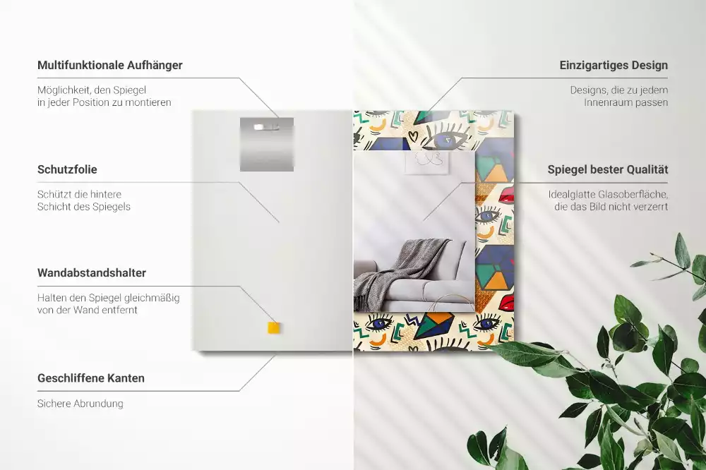 Obdélníkové dekorační zrcadlo Oči tvary úst