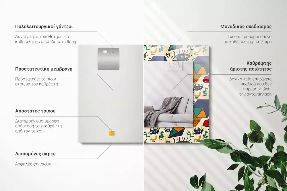 Obdélníkové dekorační zrcadlo Oči tvary úst