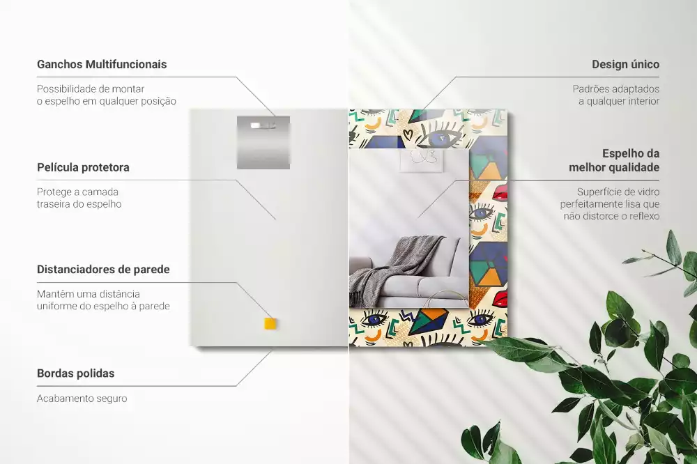 Obdélníkové dekorační zrcadlo Oči tvary úst