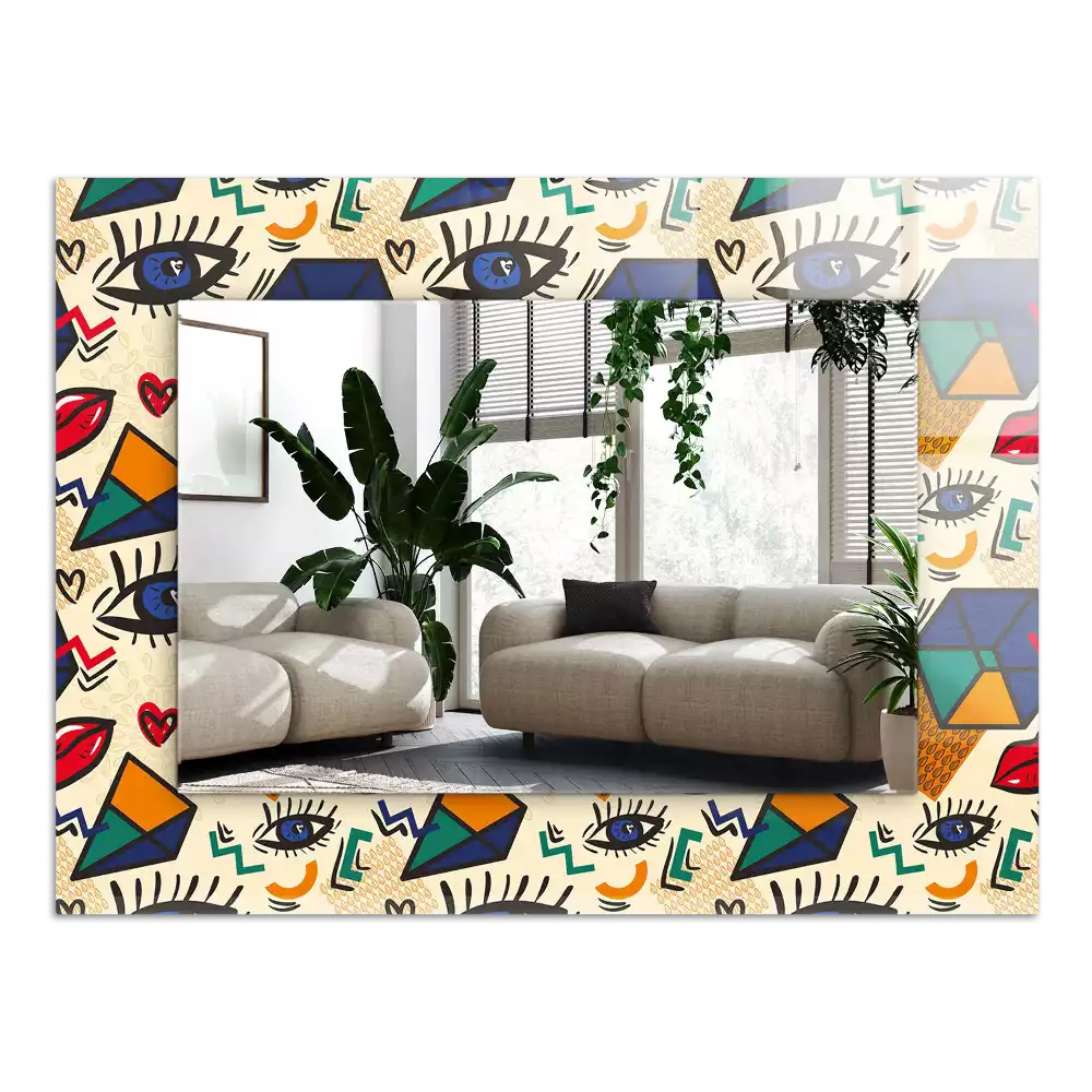 Obdélníkové dekorační zrcadlo Oči tvary úst