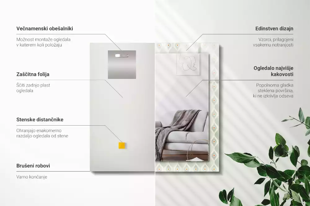 Obdélníkové dekorační zrcadlo Zelený geometrický vzor