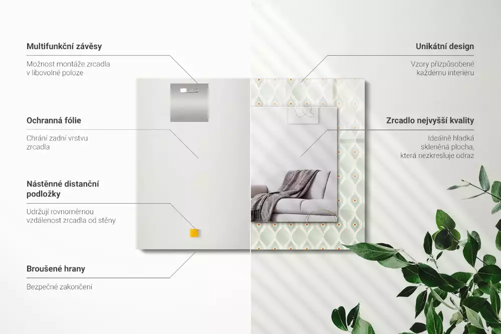 Obdélníkové dekorační zrcadlo Zelený geometrický vzor