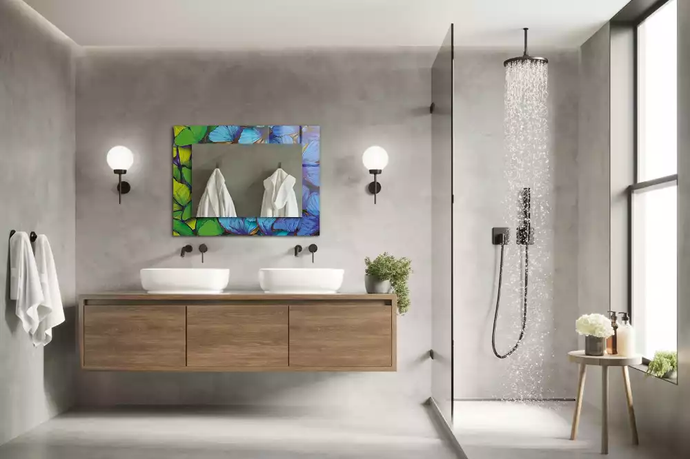 Obdélníkové dekorační zrcadlo Modré a zelené motýly