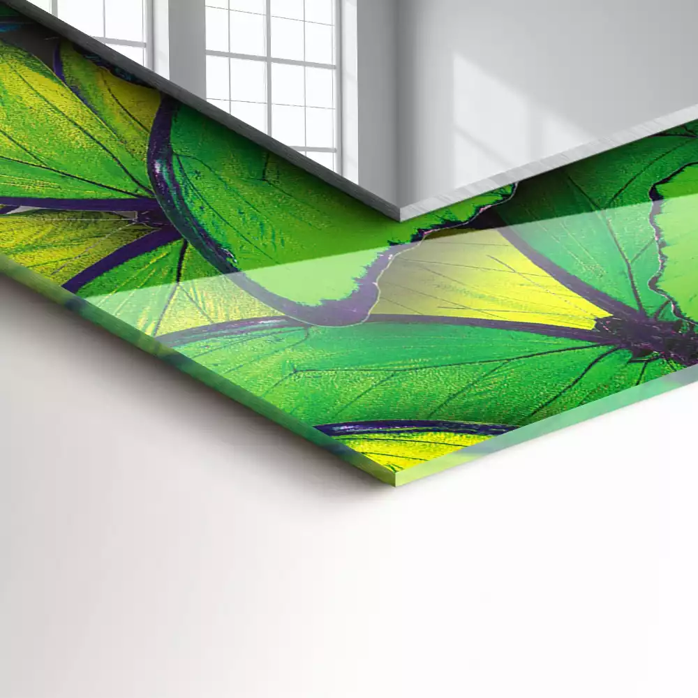 Obdélníkové dekorační zrcadlo Modré a zelené motýly