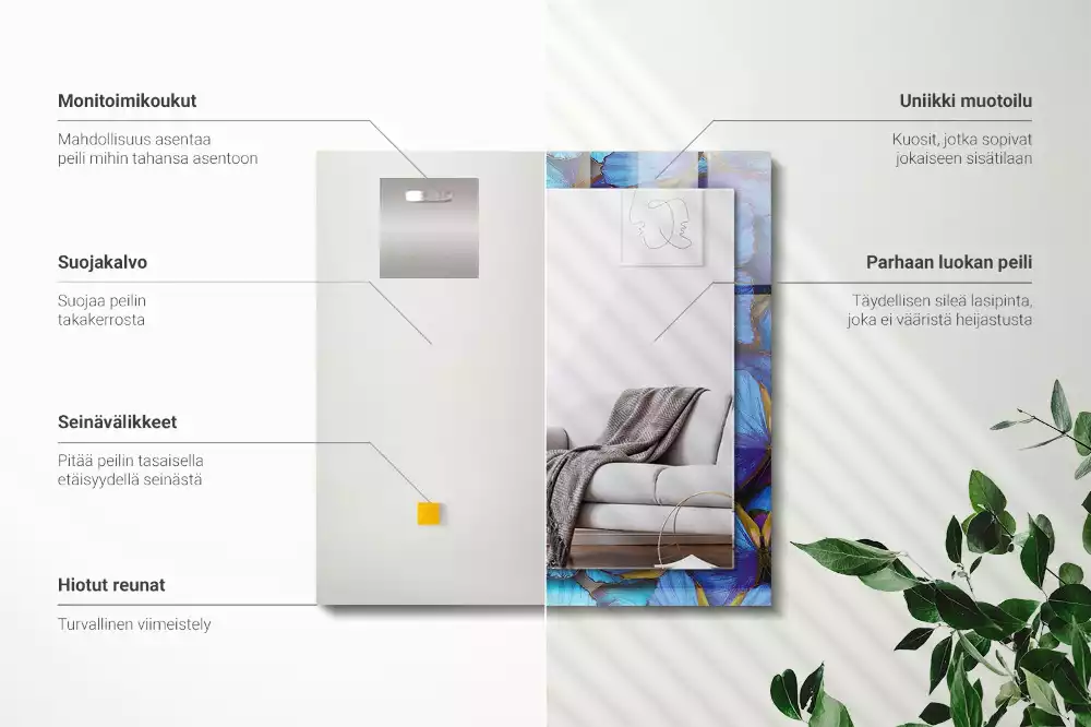 Obdélníkové dekorační zrcadlo Modré a zelené motýly