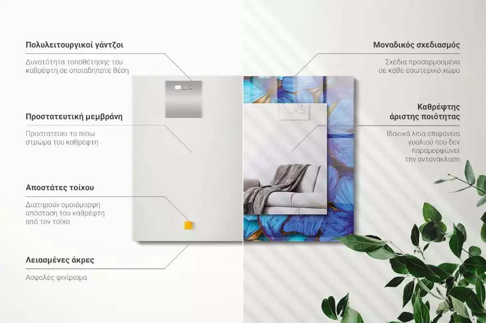 Obdélníkové dekorační zrcadlo Modré a zelené motýly