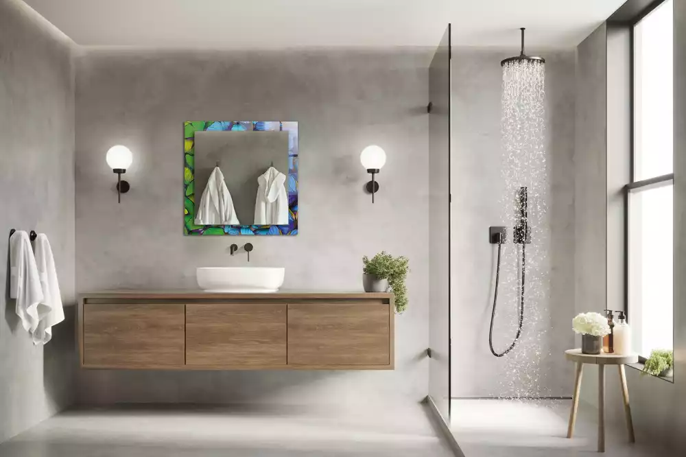 Obdélníkové dekorační zrcadlo Modré a zelené motýly