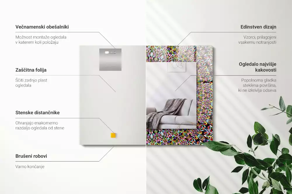 Obdélníkové dekorační zrcadlo Barevný vzor mandaly