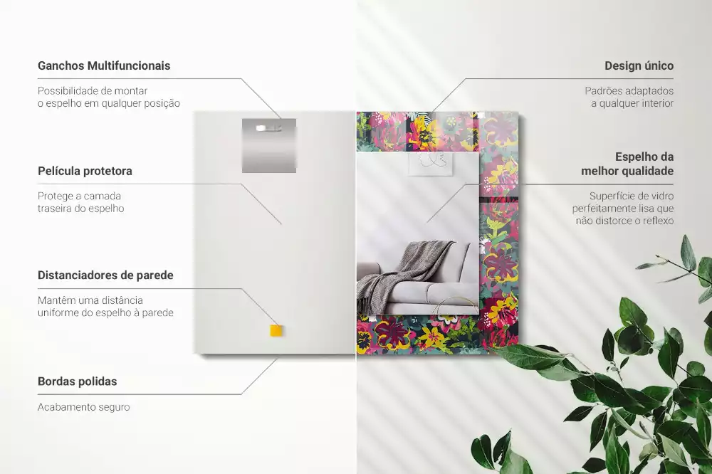 Obdélníkové dekorační zrcadlo Barevné květinové vzory