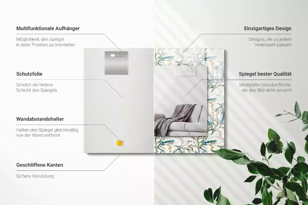 Obdélníkové dekorační zrcadlo Květinový vzor akvarel