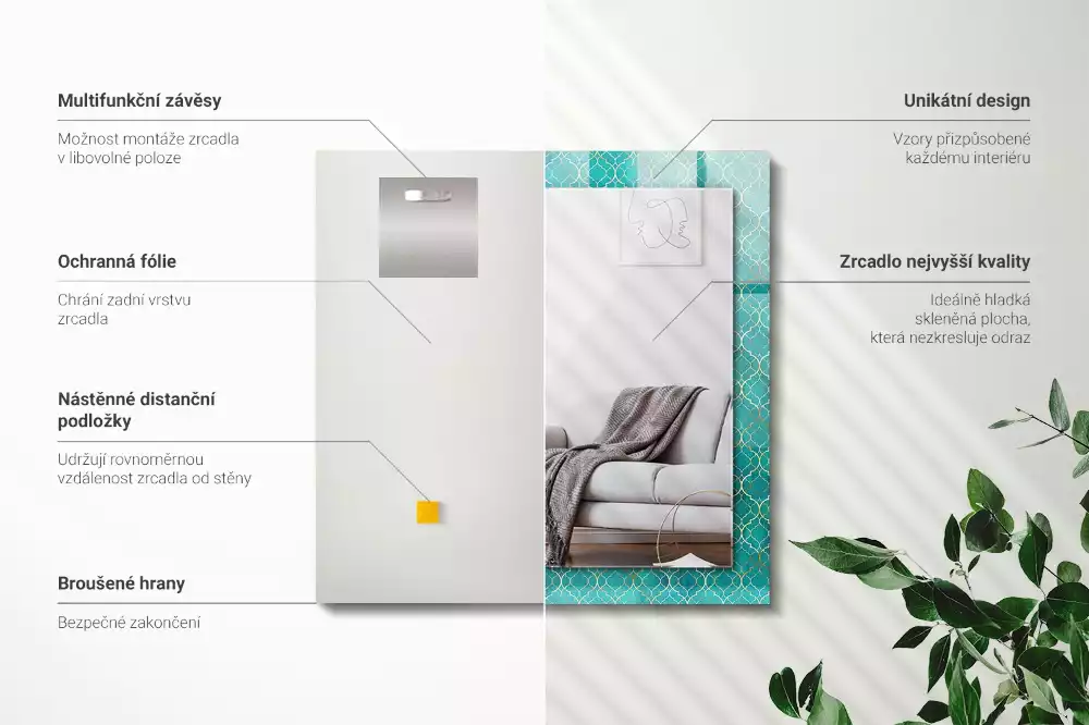 Obdélníkové dekorační zrcadlo Zelený geometrický vzor