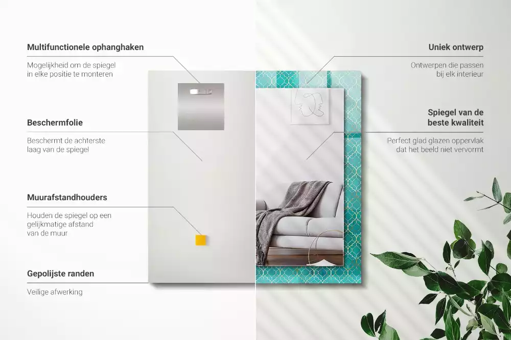 Obdélníkové dekorační zrcadlo Zelený geometrický vzor