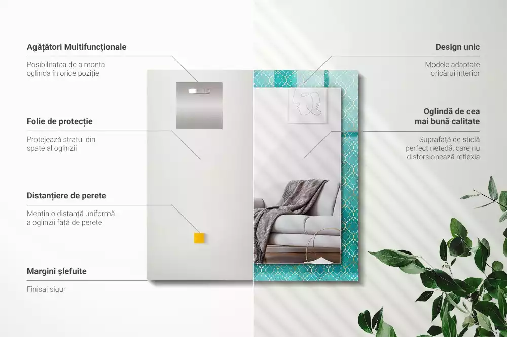 Obdélníkové dekorační zrcadlo Zelený geometrický vzor