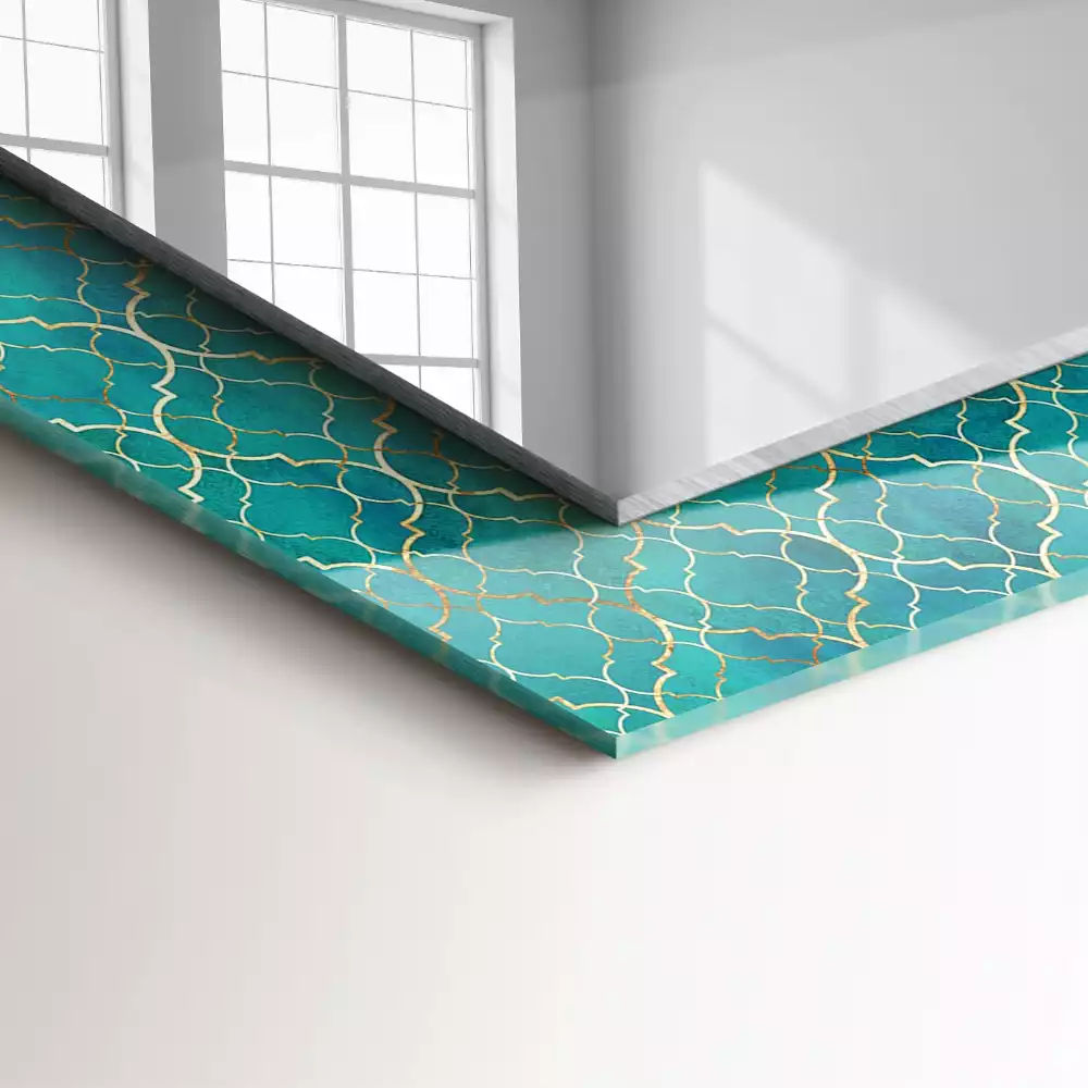 Obdélníkové dekorační zrcadlo Zelený geometrický vzor