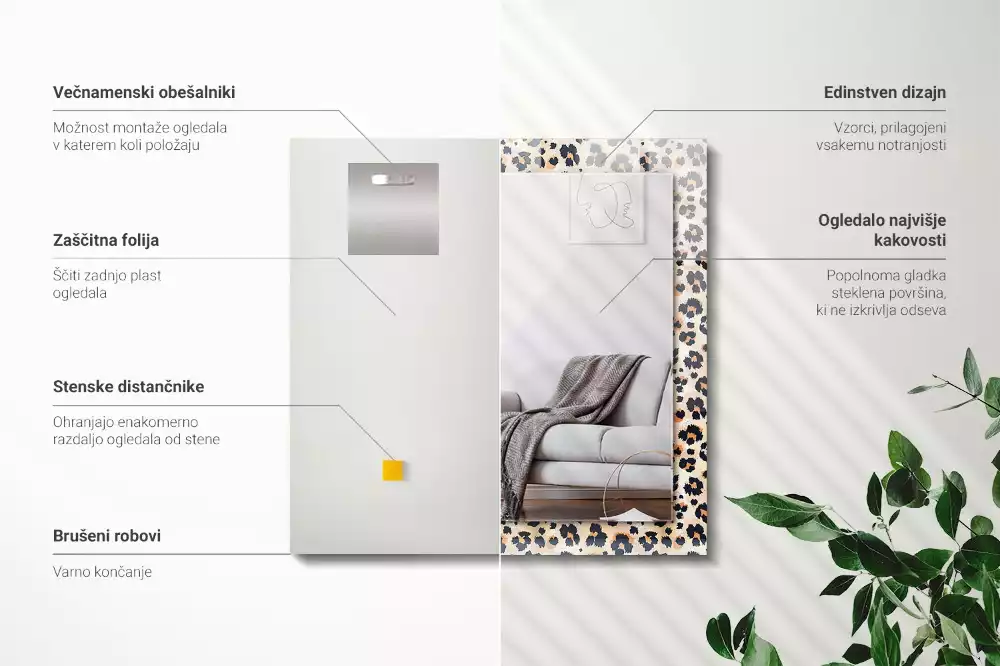 Obdélníkové dekorační zrcadlo Leopardí potisk