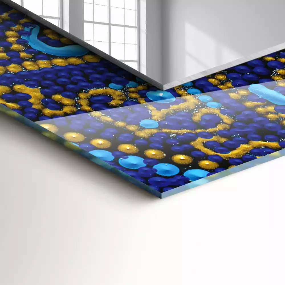 Obdélníkové dekorační zrcadlo Modrá tečkovaná mandala