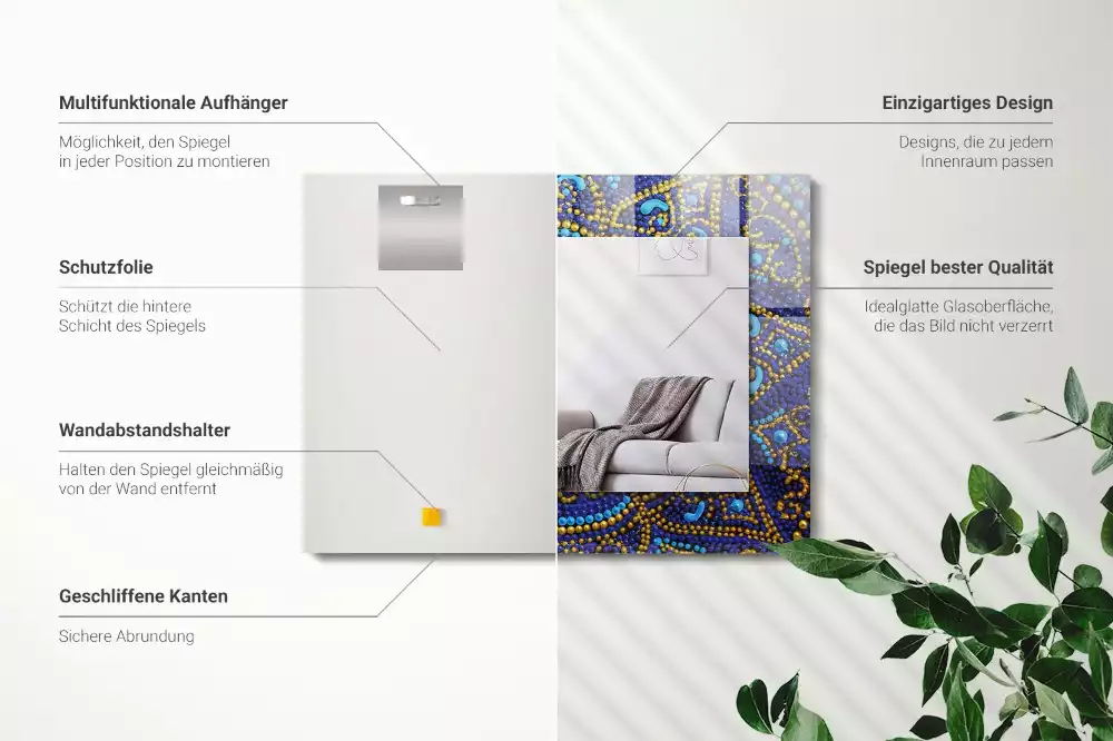 Obdélníkové dekorační zrcadlo Modrá tečkovaná mandala