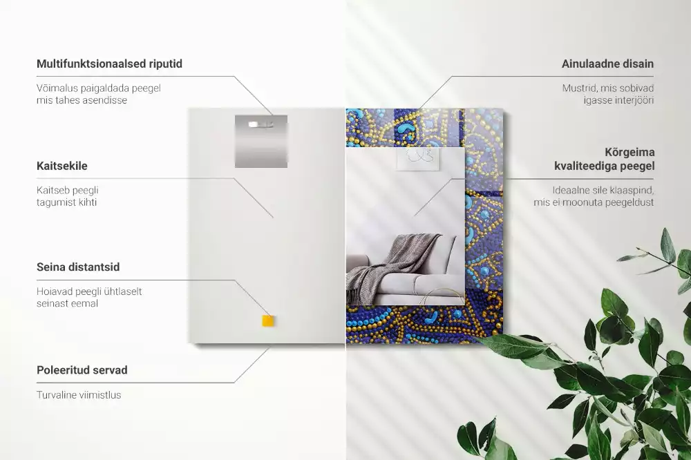 Obdélníkové dekorační zrcadlo Modrá tečkovaná mandala