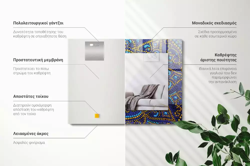 Obdélníkové dekorační zrcadlo Modrá tečkovaná mandala