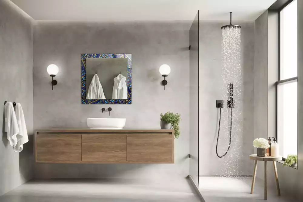 Obdélníkové dekorační zrcadlo Modrá tečkovaná mandala