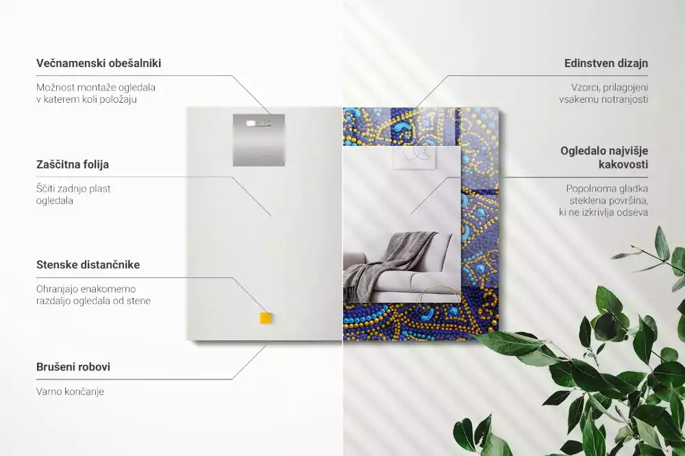 Obdélníkové dekorační zrcadlo Modrá tečkovaná mandala