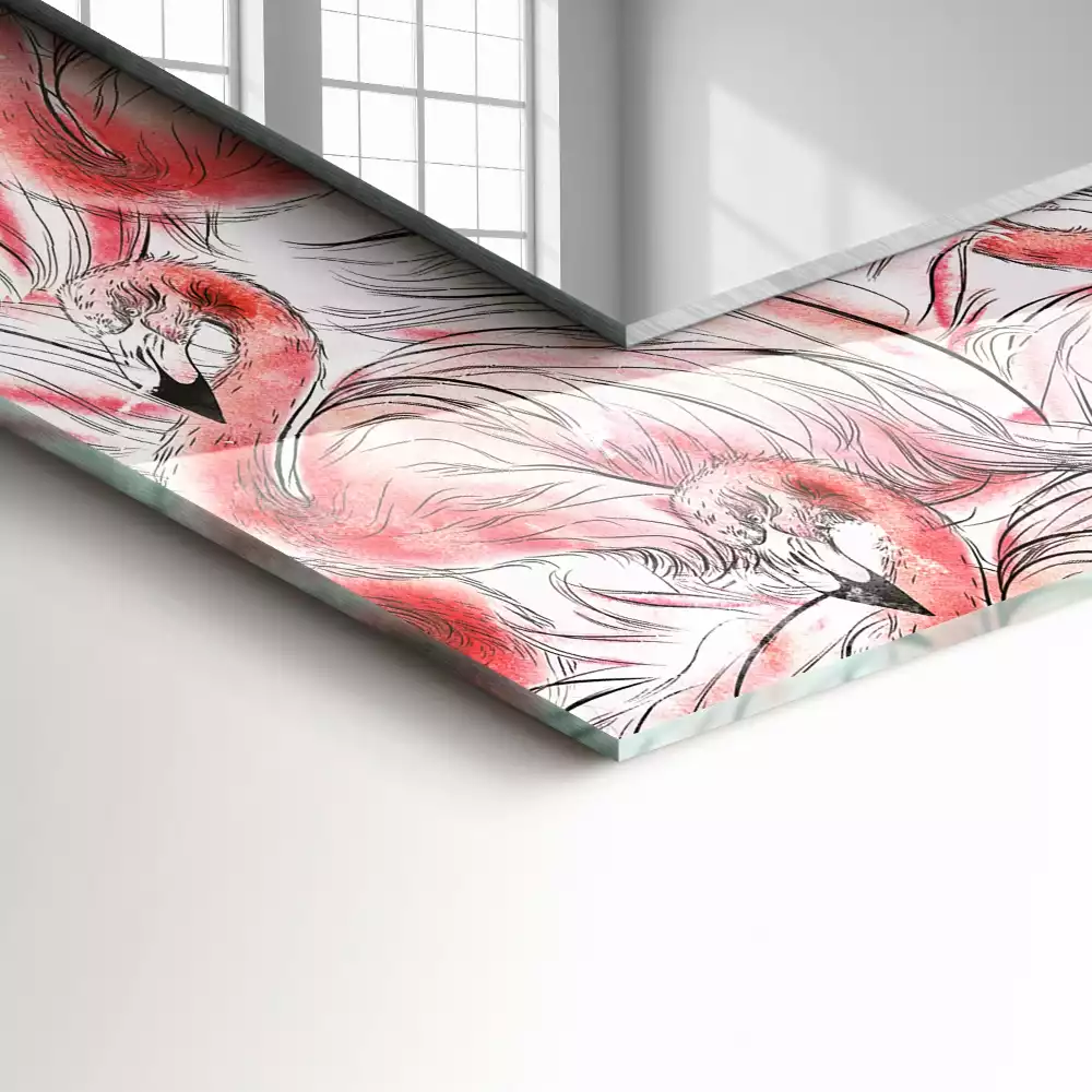 Obdélníkové dekorační zrcadlo Růžoví plameňáci