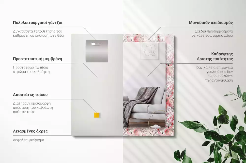 Obdélníkové dekorační zrcadlo Růžoví plameňáci